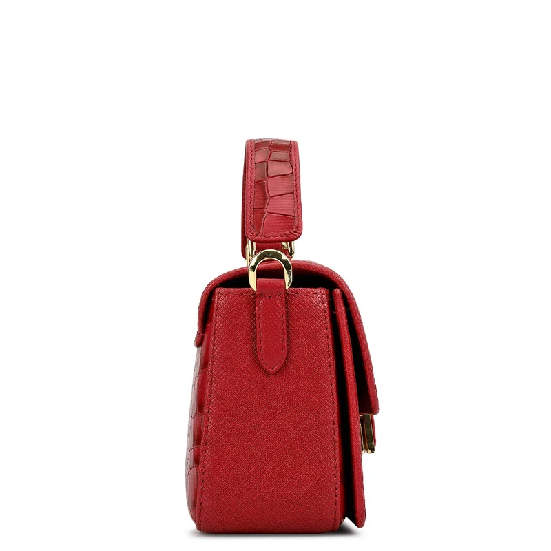 Da Milano Plumberry Small Croco Leather Satchel - Plumberry for Women | Best Price UAE